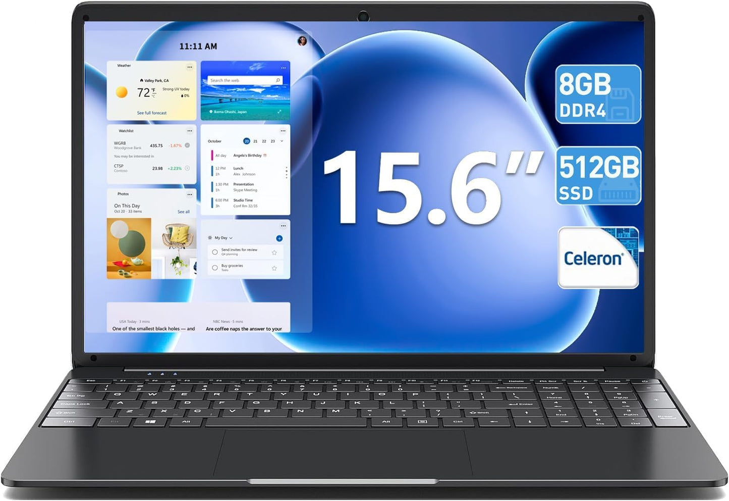15.6 Inch Laptops, 8GB DDR3 512GB SSD Windows 11 Laptop Computer with I3 Processor, HD Display, 52Wh Battery, Wi-Fi 5, BT4.2, HDMI, USB3.2, Type-C, for Business and Students