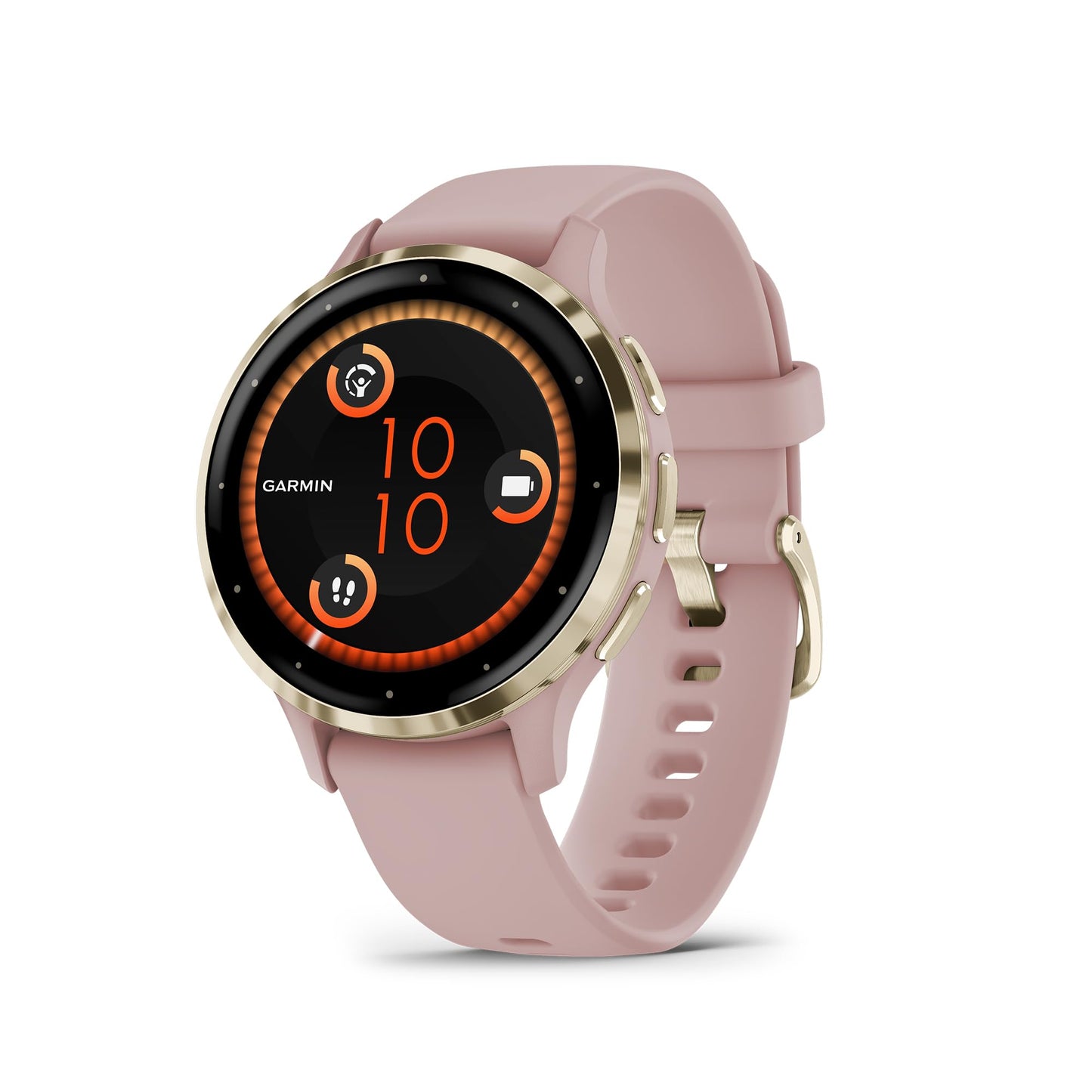 Garmin Venu 3S Soft Gold Stainless Steel Bezel 1.2-Inch AMOLED Touchscreen Display Smart Watch with 41mm French Gray Case and Silicone Band