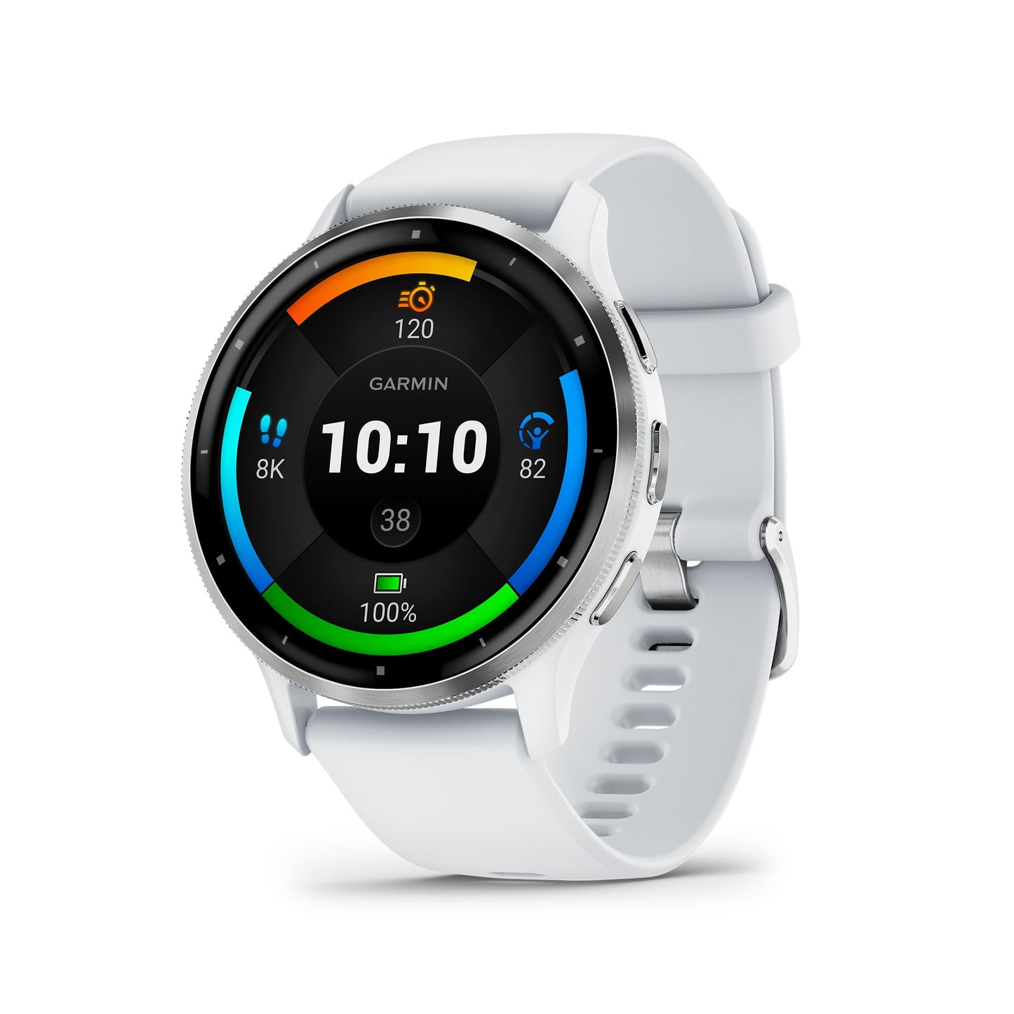 Garmin Venu 3S Soft Gold Stainless Steel Bezel 1.2-Inch AMOLED Touchscreen Display Smart Watch with 41mm French Gray Case and Silicone Band