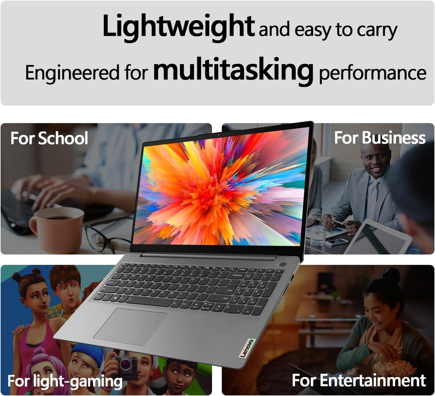 Lenovo IdeaPad 1 Student Laptop, 15.6" FHD Display, Intel Dual Core Processor, 12GB RAM, 512GB SSD + 128GB eMMC, 1 Year Office 365, Wi-Fi 6, Webcam, Bluetooth, SD Card Reader, Windows 11 Home, Grey