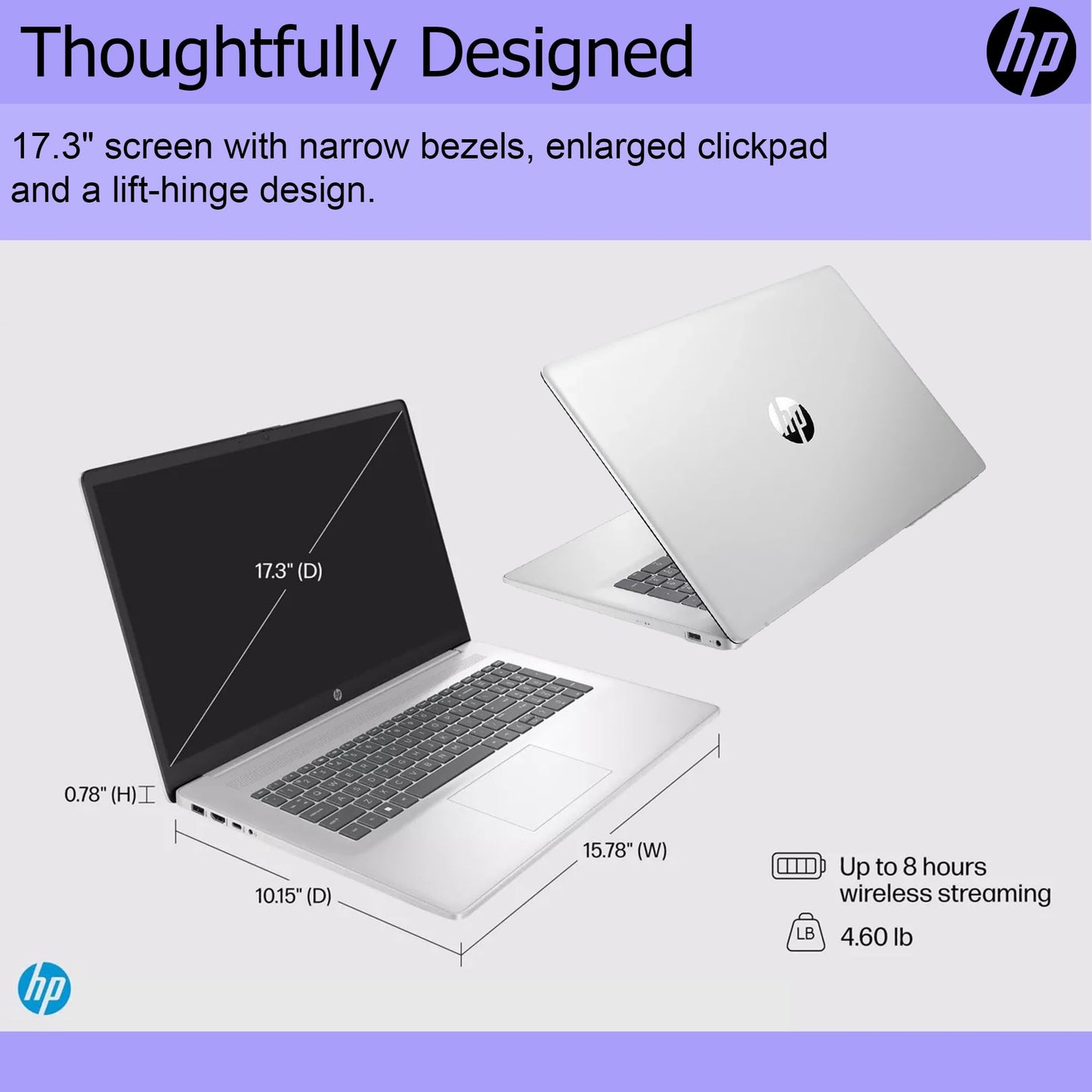 HP Laptop with Wireless Buds, 17.3" HD Display, Touch Screen, 16GB RAM, 512GB SSD Drive, Intel 6-Core Processor, HDMI, USB-Type C, Windows 11