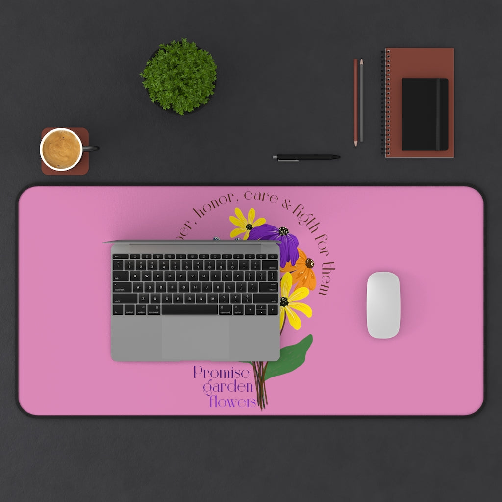 Pink Desk Mat - Promise Garden Flowers