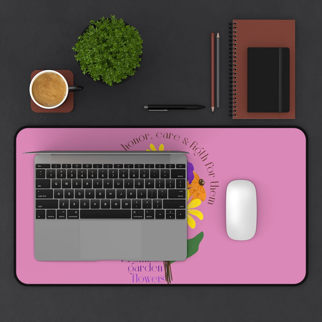 Pink Desk Mat - Promise Garden Flowers