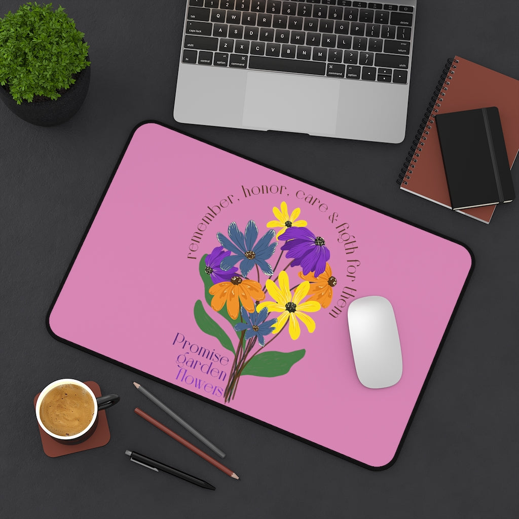 Pink Desk Mat - Promise Garden Flowers