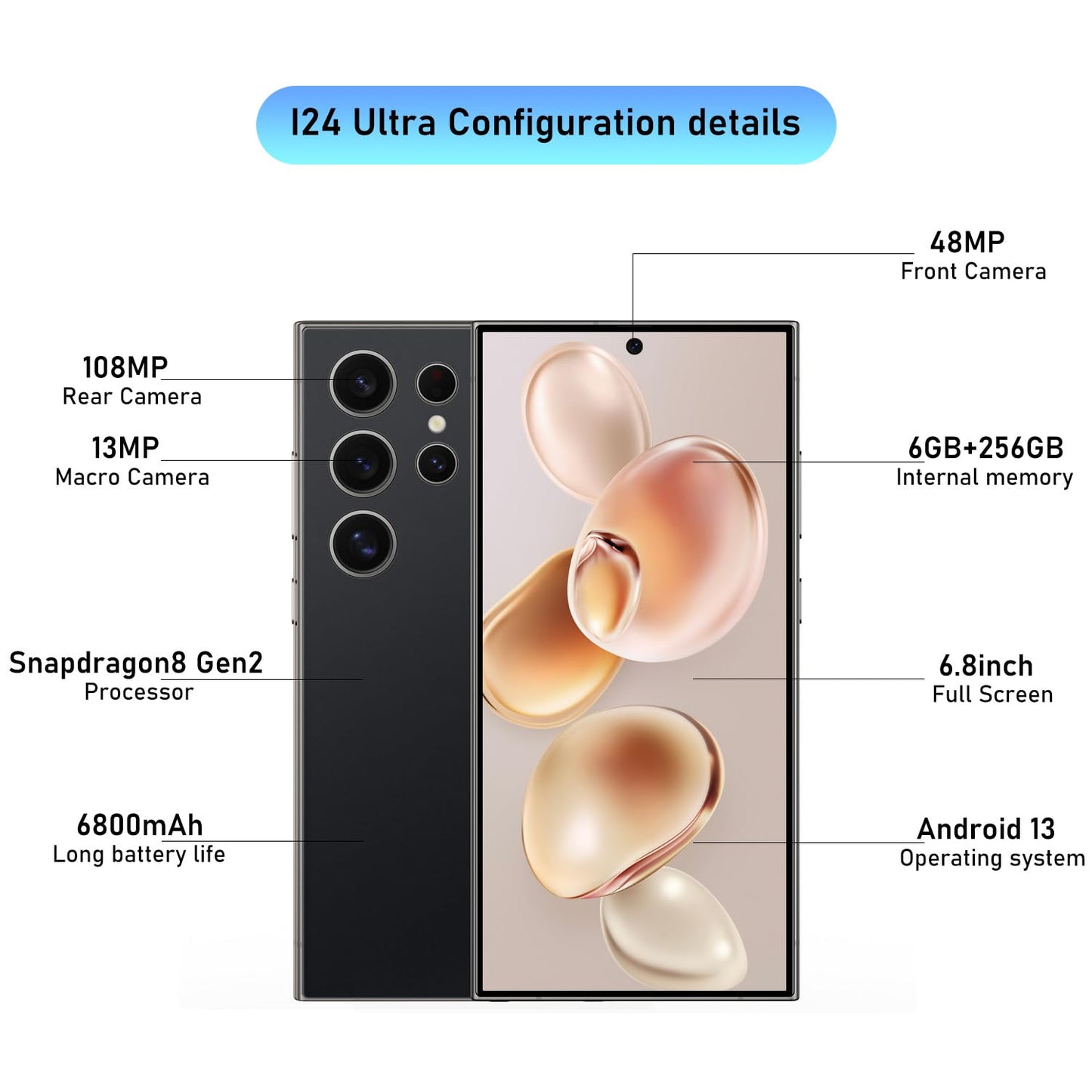 I24 Ultra Unlocked Smartphone,6GB+256GB Built in Pen with128GB Memory Card Cell Phone Android 13, 6.8" HD Screen Unlocked Cell Phone, 6800mAh, 48MP+108MP Dual Camera/Fingerprint Lock (Green)