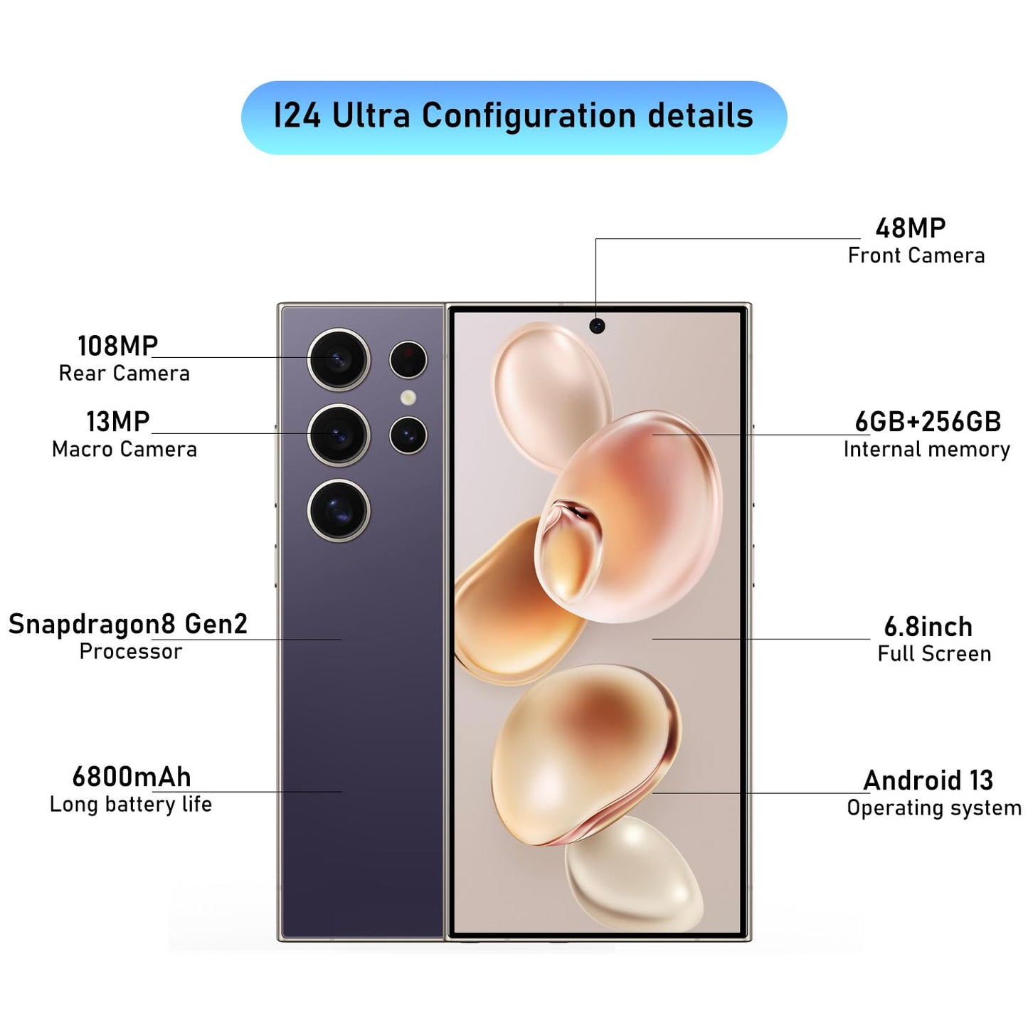 I24 Ultra Unlocked Smartphone,6GB+256GB Built in Pen with128GB Memory Card Cell Phone Android 13, 6.8" HD Screen Unlocked Cell Phone, 6800mAh, 48MP+108MP Dual Camera/Fingerprint Lock (Green)