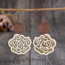 Load image into Gallery viewer, Wooden Alloy Rose Shape Dangle Earrings
